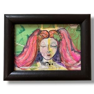 “Best Friends” Framed Original Mixed Media Art by Ashley McCoy Perfect Gift 5x7